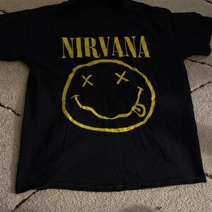 NIRVANA Black Tee with Yellow Smiley Design